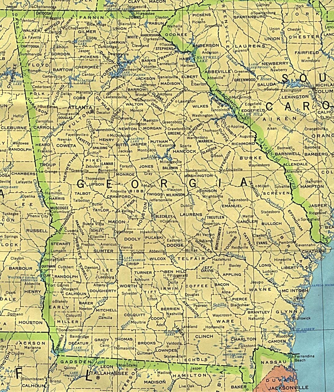 ನಕ್ಷೆ of Georgia ನಗರಗಳು